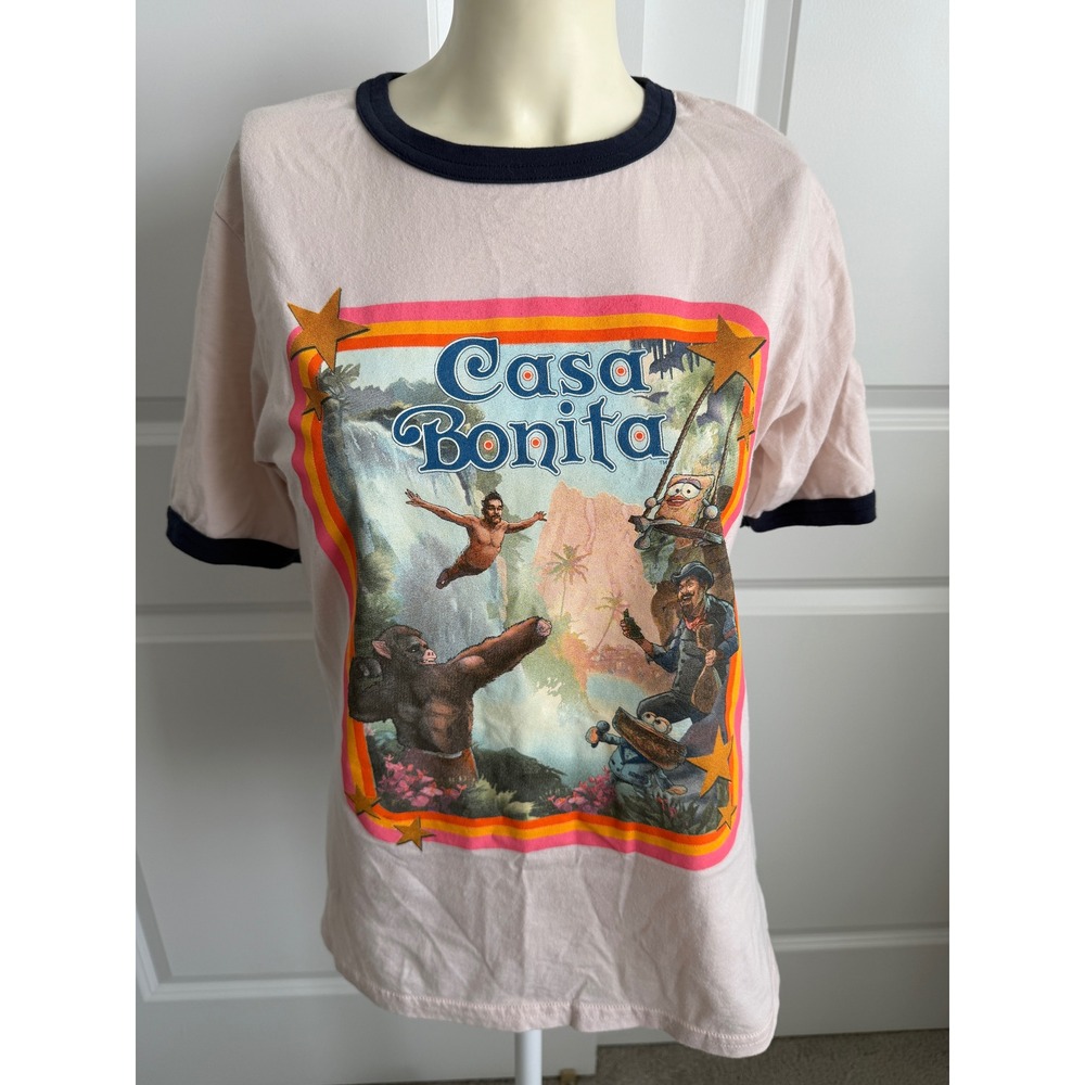 Casa Bonita Ringer T-Shirt Pink Graphic Tee Cliff Diver South Park Small